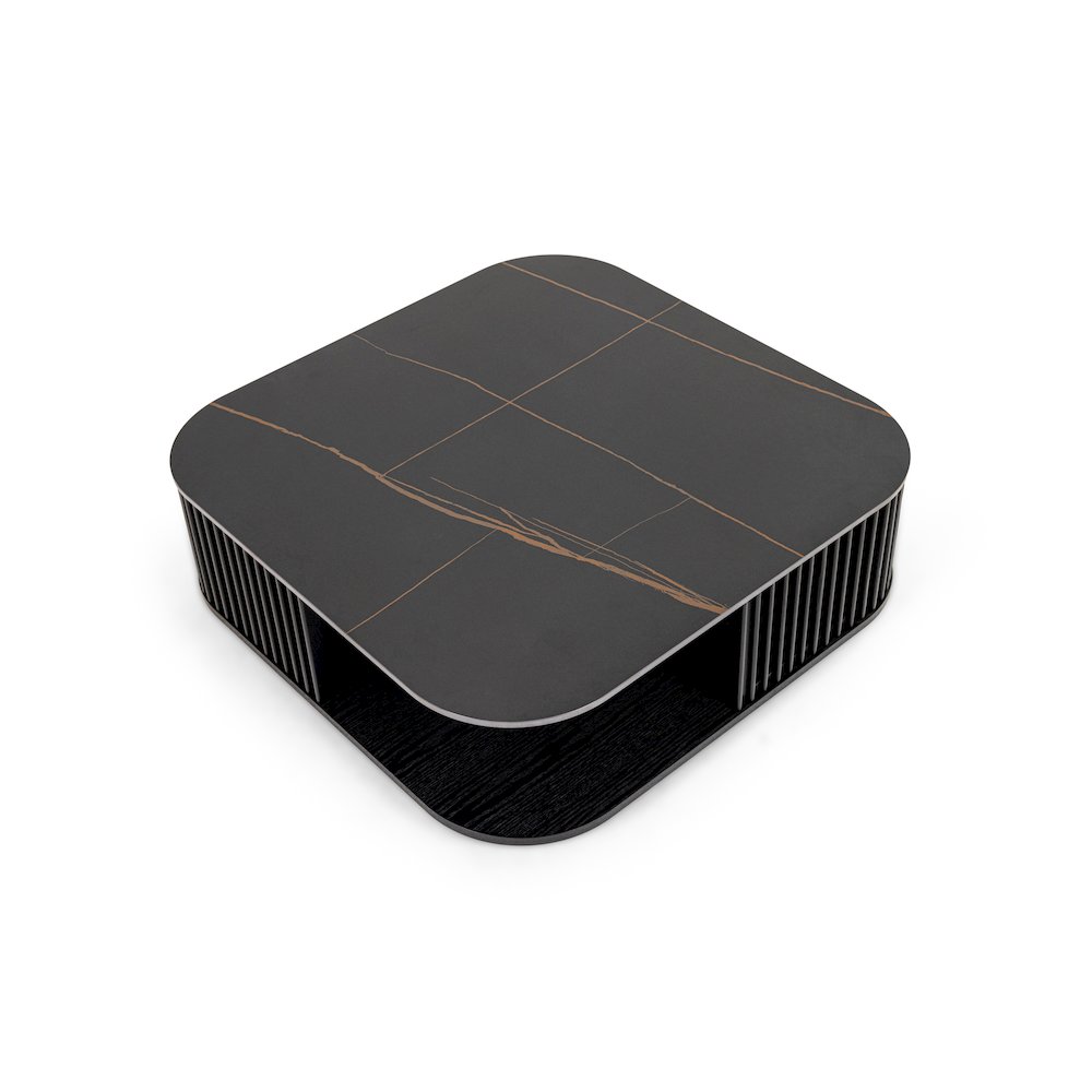 Modrest Chip - Modern Black Ceramic + Black Ash Square Coffee Table. Picture 3