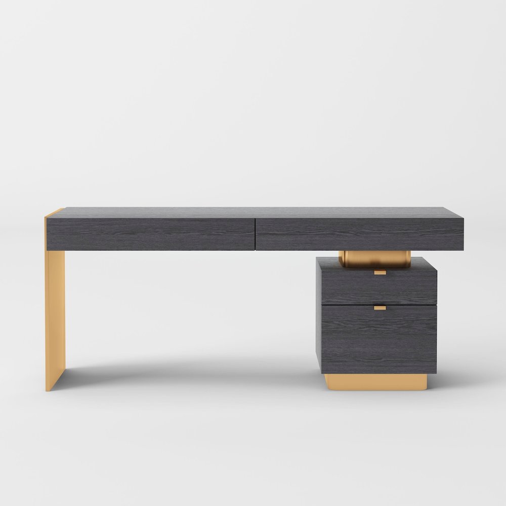 Modrest Trahan - Modern Grey Elm & Gold Office Desk. Picture 2