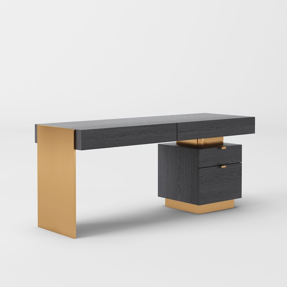 Modrest Trahan - Modern Grey Elm & Gold Office Desk. Picture 1
