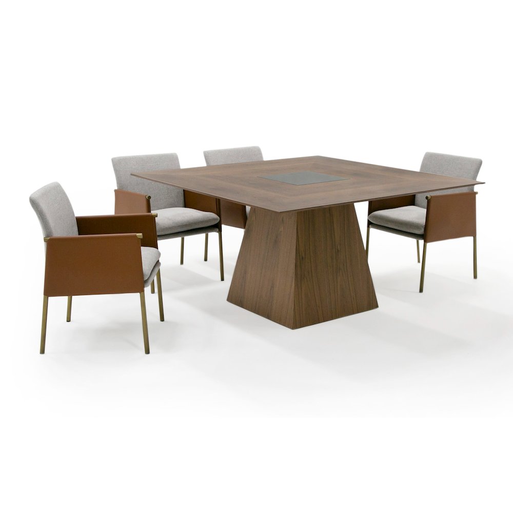 Modrest Cora- Modern Walnut and Black Tempered Glass Dining Table. Picture 3
