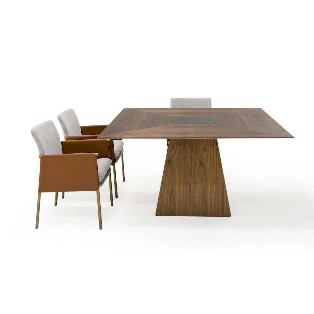 Modrest Cora- Modern Walnut and Black Tempered Glass Dining Table. Picture 4