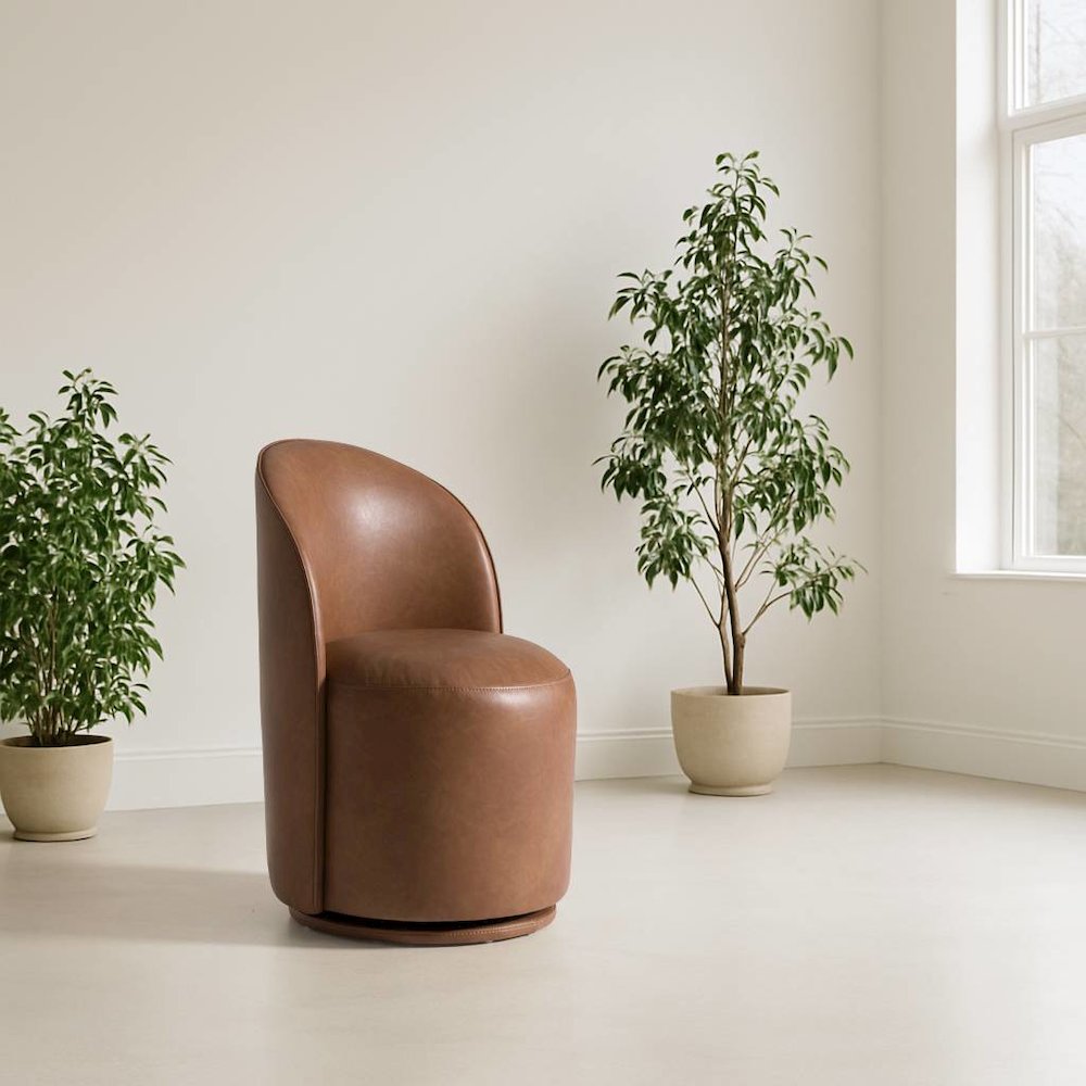 Correa - Modern Brown Vegan Leather Swivel Dining Chair. Picture 4