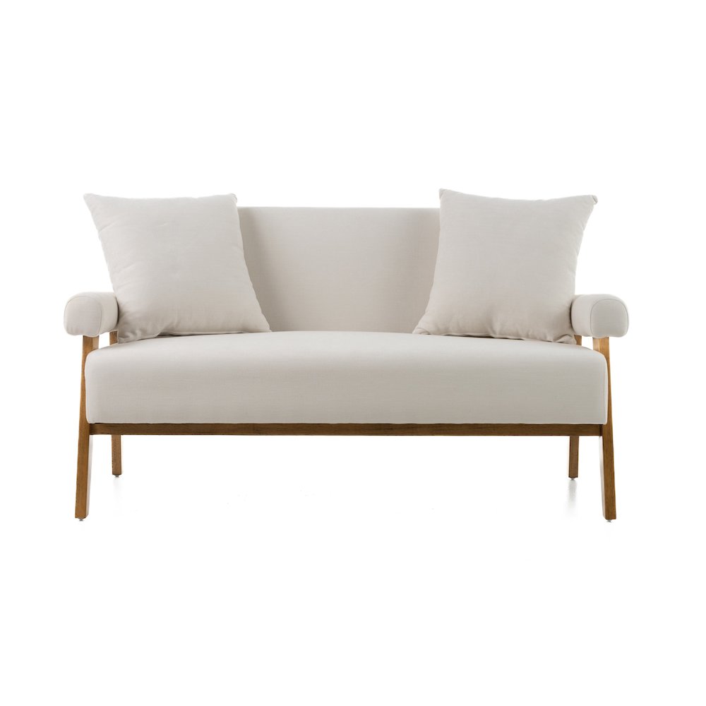 Modrest Cynthia - Modern White Fabric + Wood Loveseat. Picture 1