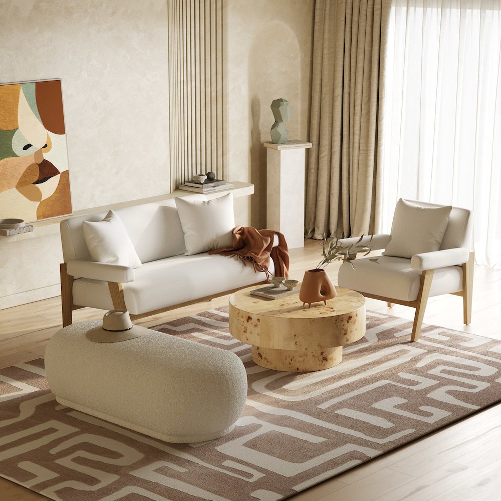 Modrest Cynthia - Modern White Fabric + Wood Loveseat. Picture 10