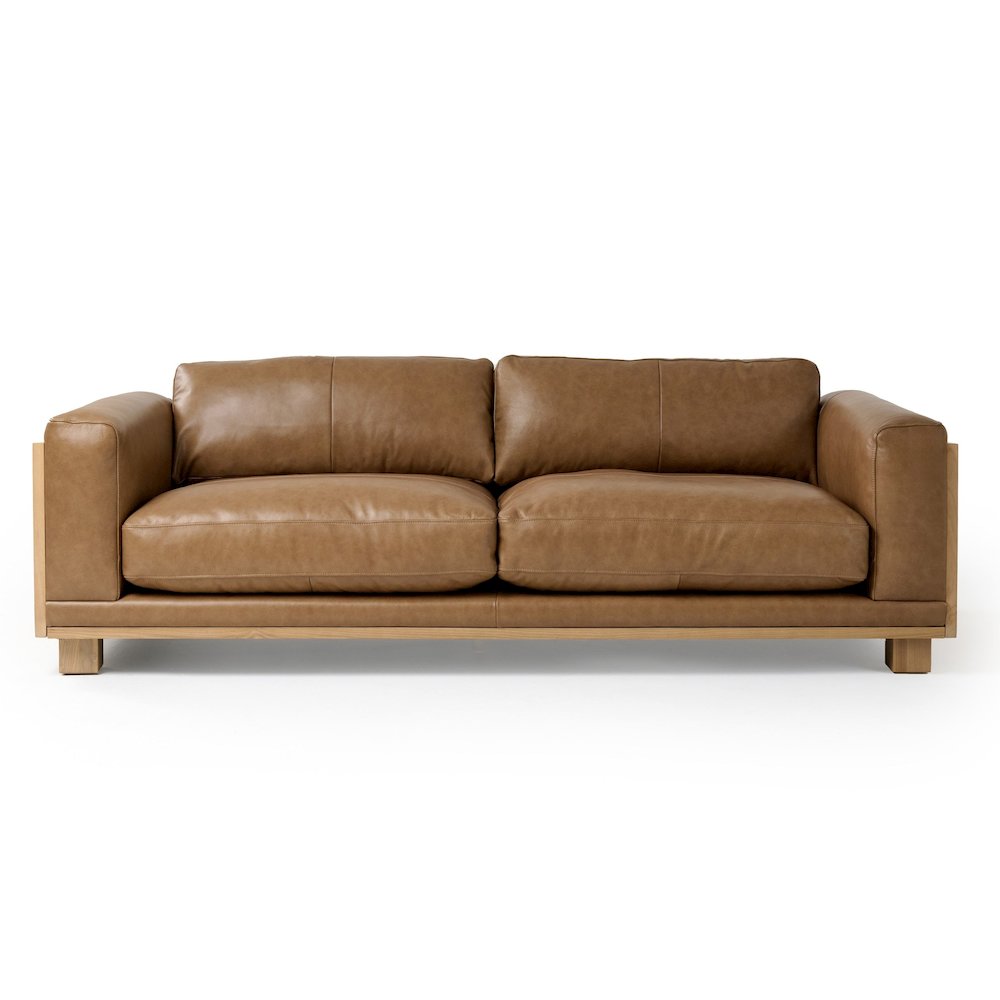 Danson - Modern Tan Leather Wicker Sofa. Picture 1