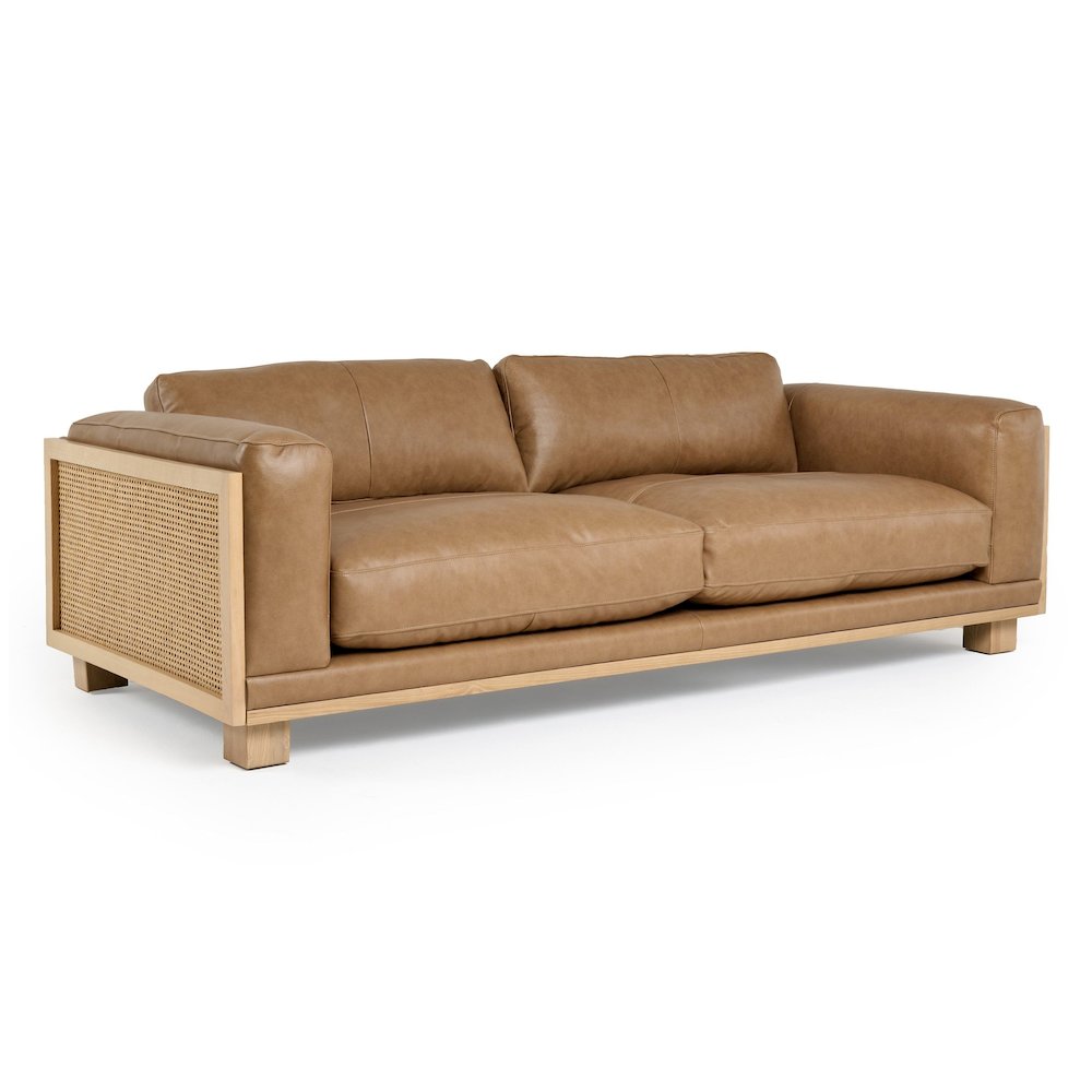 Danson - Modern Tan Leather Wicker Sofa. Picture 4