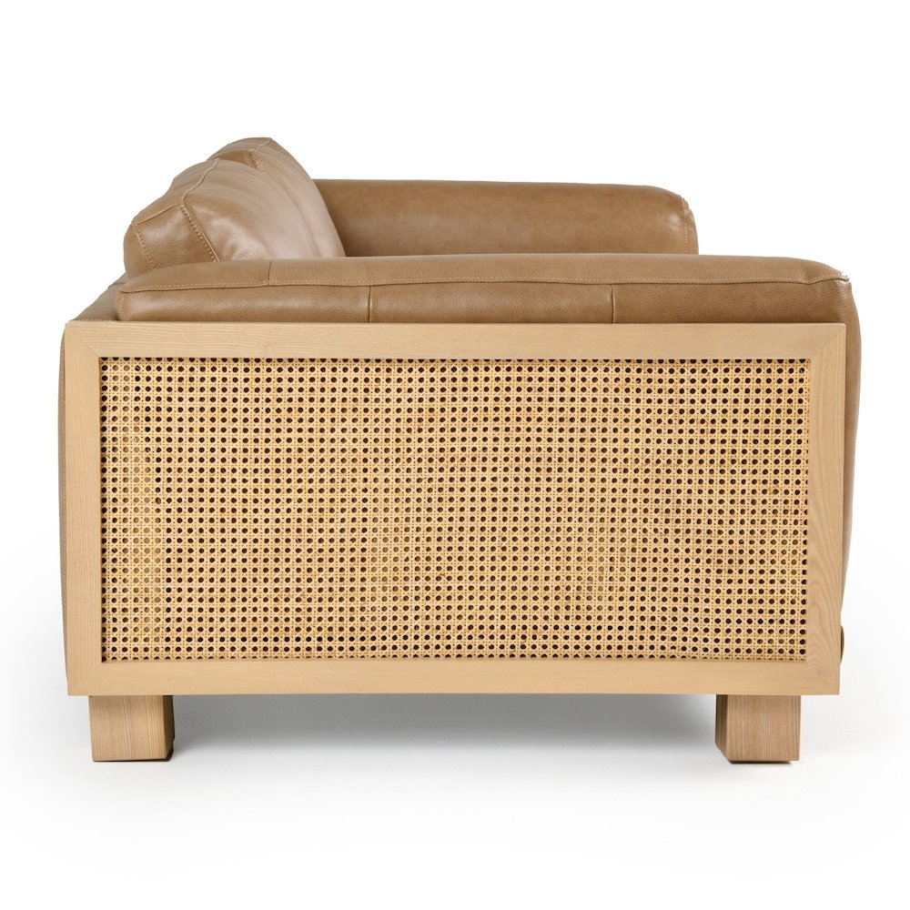 Danson - Modern Tan Leather Wicker Sofa. Picture 5