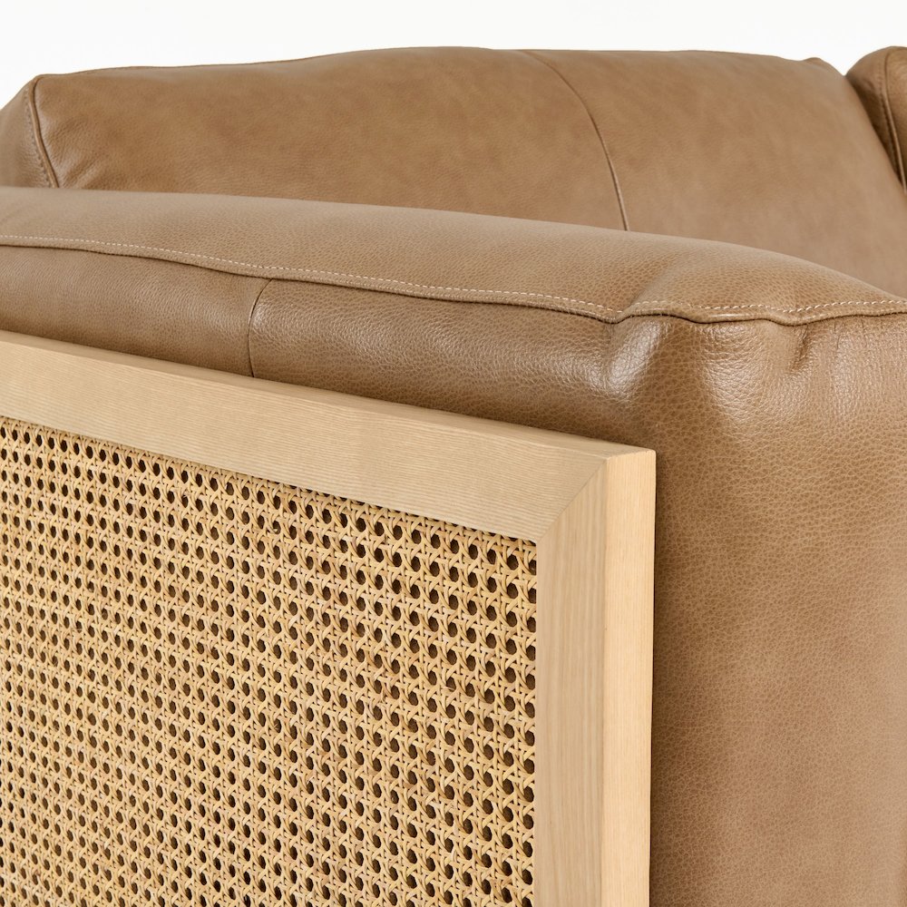 Danson - Modern Tan Leather Wicker Sofa. Picture 7
