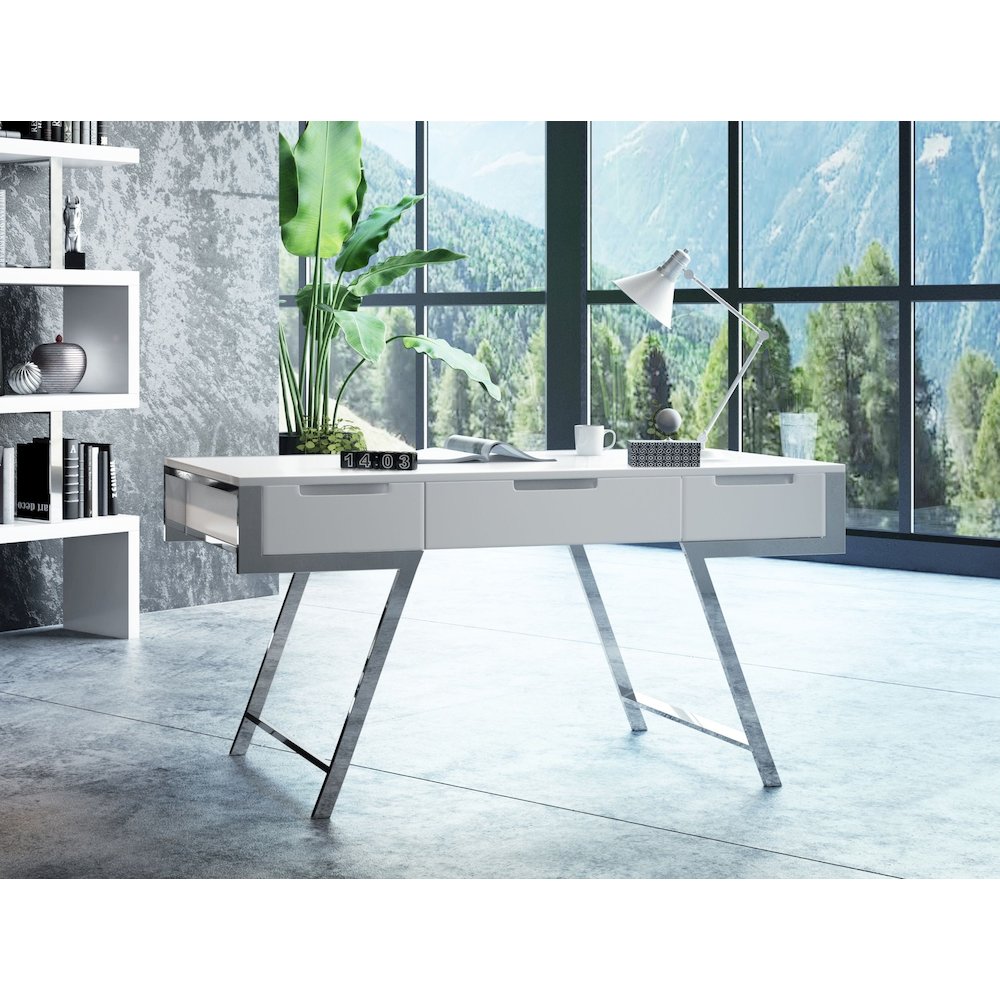 Modrest Dessart Modern White Gloss Office Desk. Picture 5