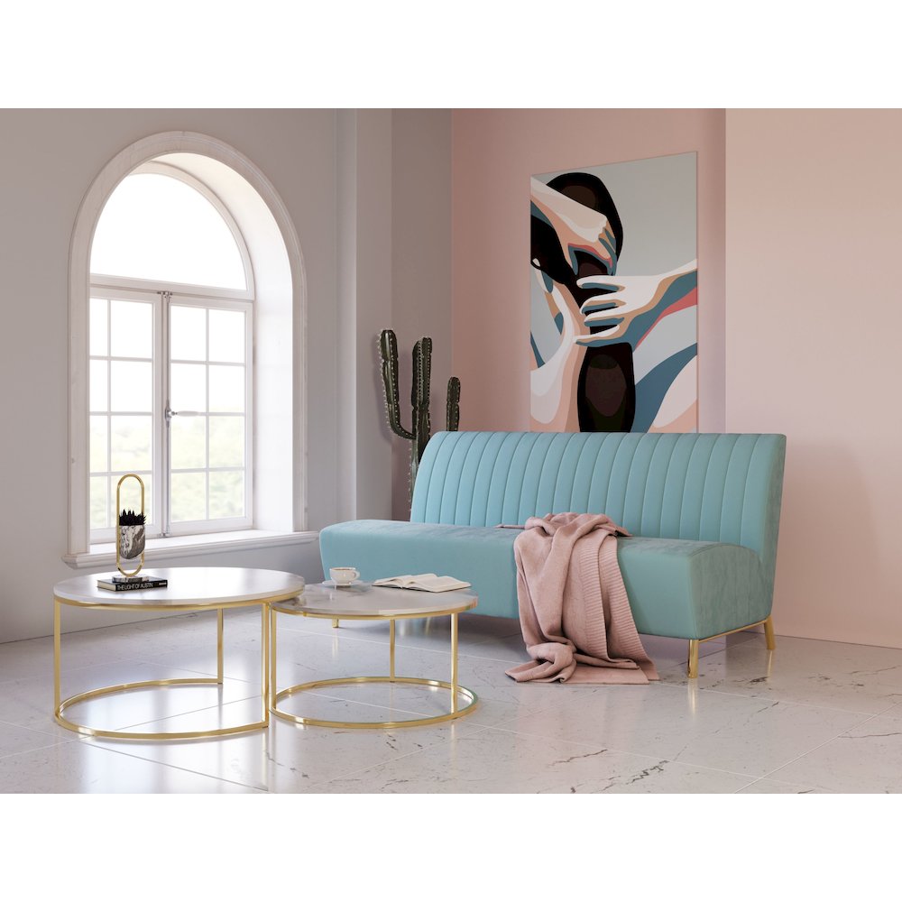 Divani Casa Mosko - Modern Light Green & Gold Fabric Sofa. Picture 5