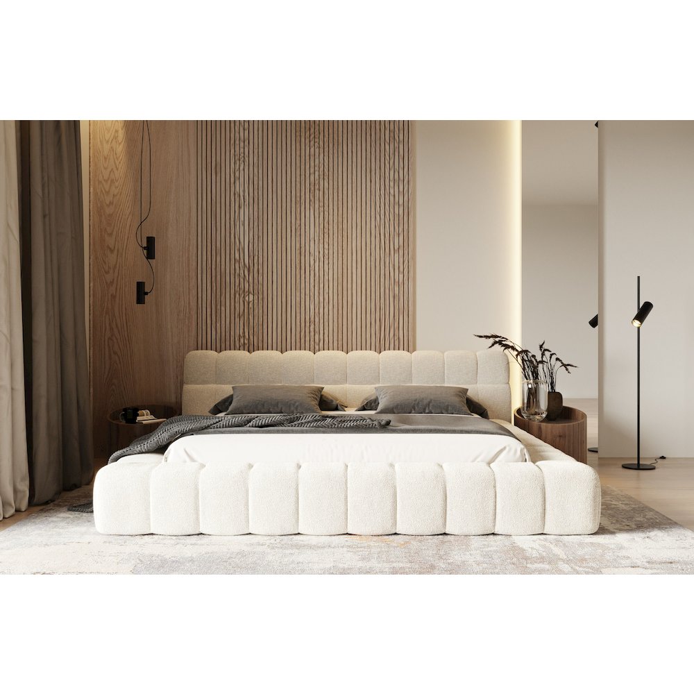 Tyree - Modern Tufted Off-White Fabric Queen Bed. Picture 2