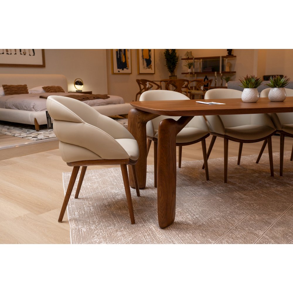 Modrest Michael - Mid-Century Modern Beige Vegan Leather + Walnut Dining Chair. Picture 10