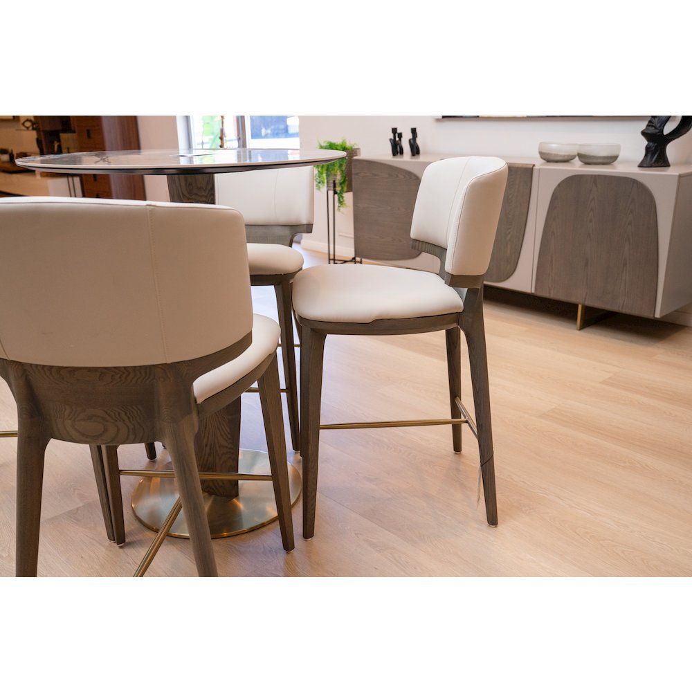 Mid-Century Modern Beige Vegan Leather + Grey Ash Counter Chair. Picture 8