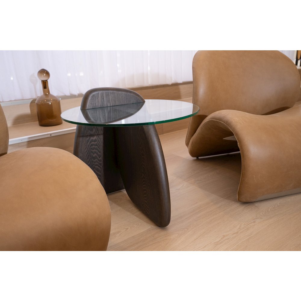 Modrest Buxton - Mid-Century Modern Glass + Dark Walnut End Table. Picture 8