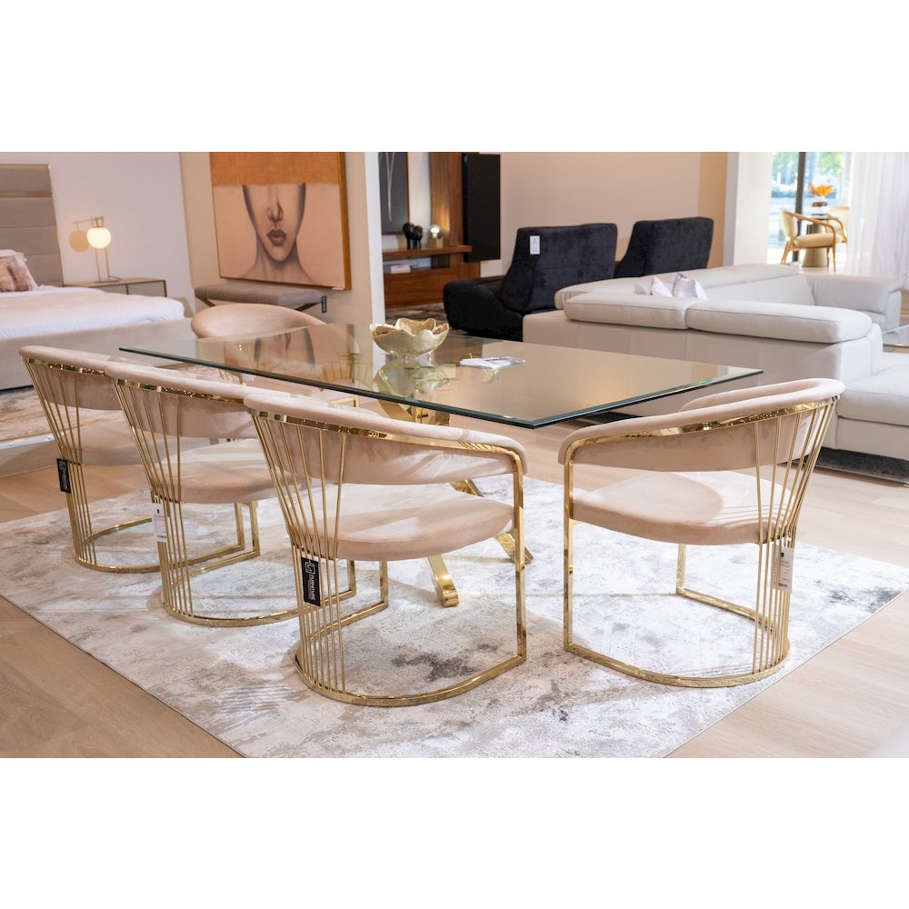 Linda - Modern Beige Velvet and Gold Dining Chair. Picture 9