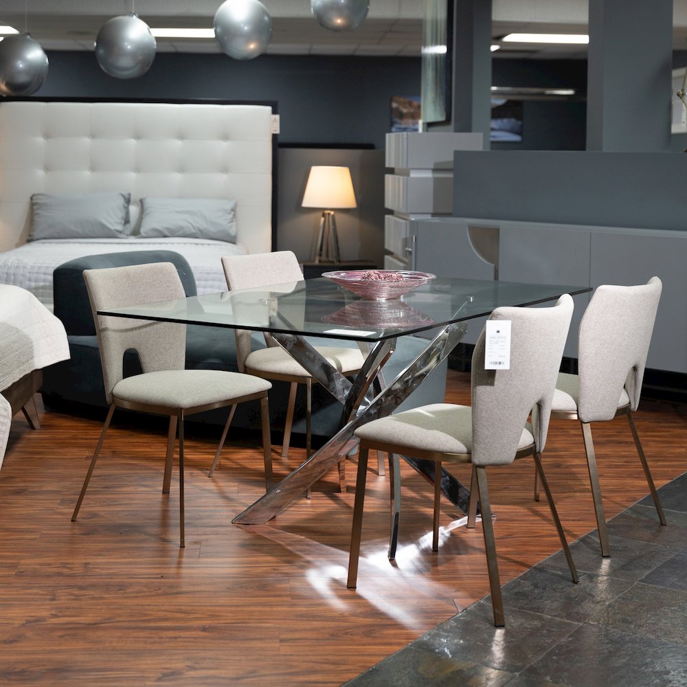 Pyrite Modern Rectangular Glass Dining Table. Picture 6