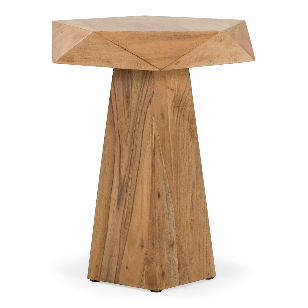 Duffy - Modern Acacia Pentagon End Table. Picture 1