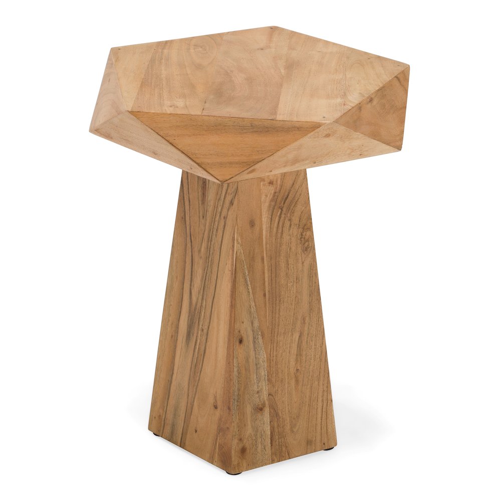 Duffy - Modern Acacia Pentagon End Table. Picture 2