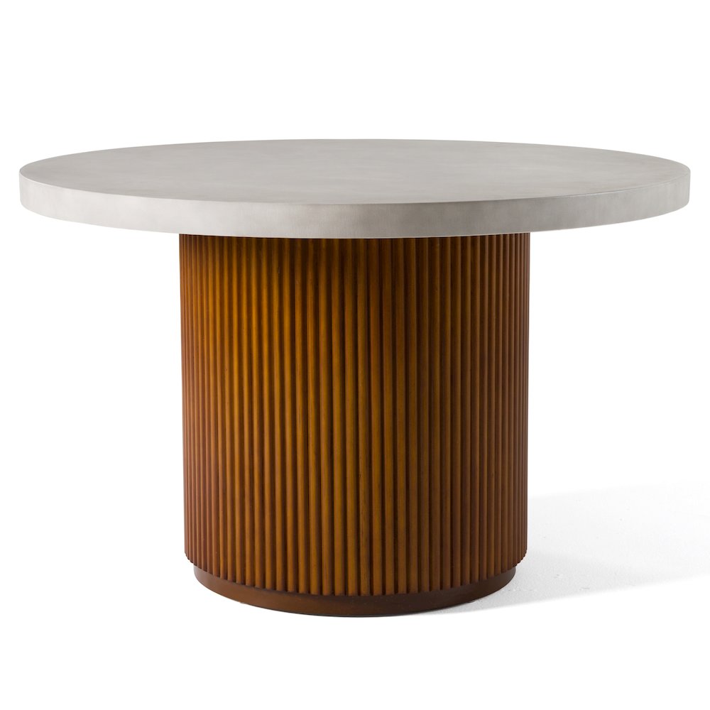 Modrest Duncan - Modern Faux Concrete + Walnut Round Dining Table. Picture 1
