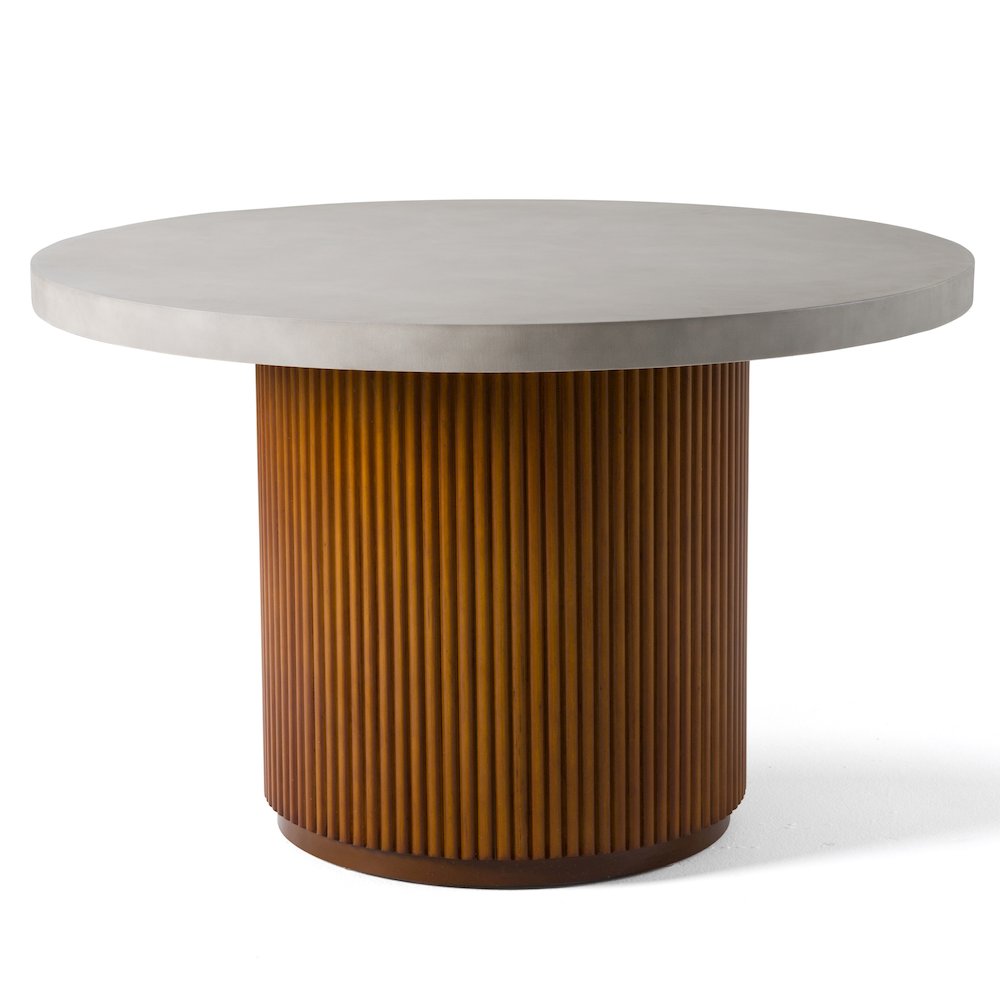 Modrest Duncan - Modern Faux Concrete + Walnut Round Dining Table. Picture 2