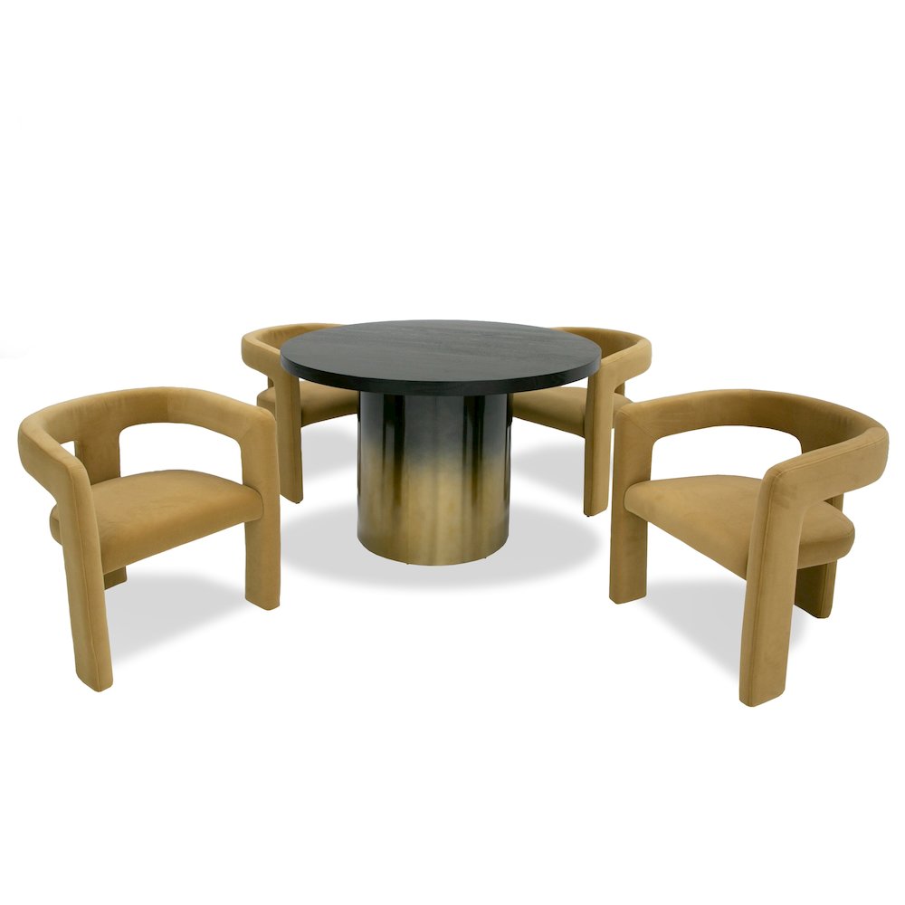 Modrest Elmira - Glam Black Ash + Gradient Stainless Steel Round Dining Table. Picture 4
