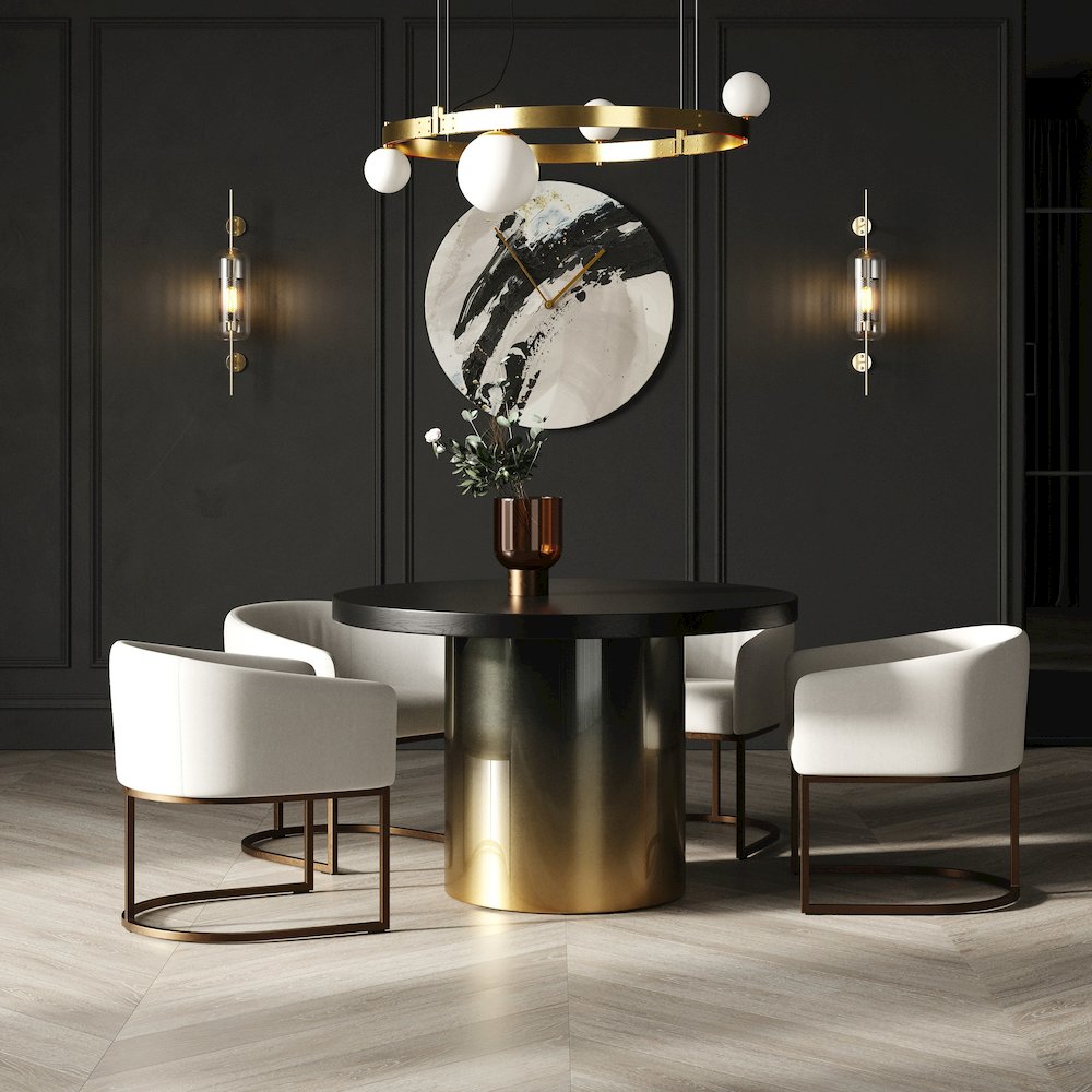 Modrest Elmira - Glam Black Ash + Gradient Stainless Steel Round Dining Table. Picture 8