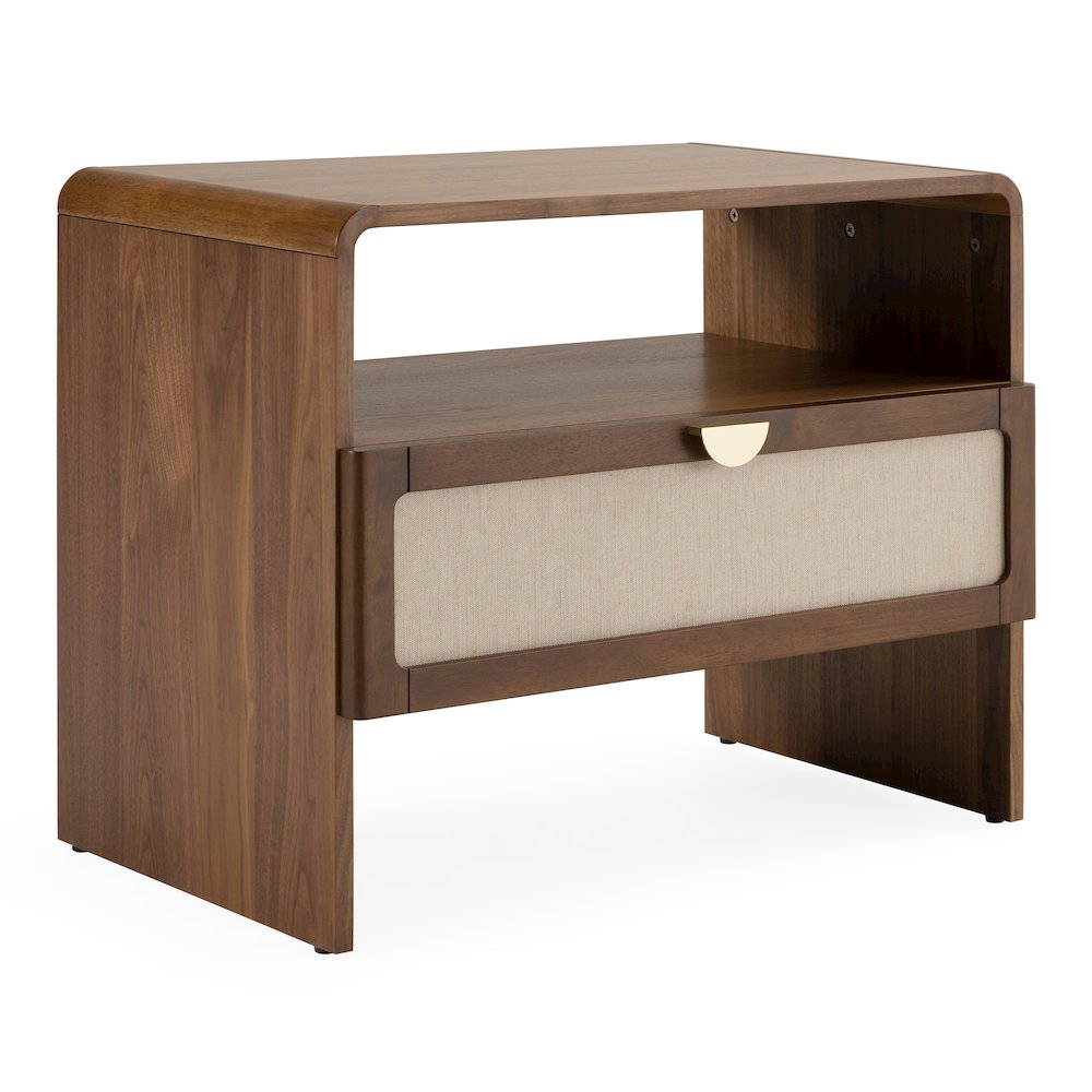 Emilio - Modern Natural Burlap Walnut Nightstand. Picture 5