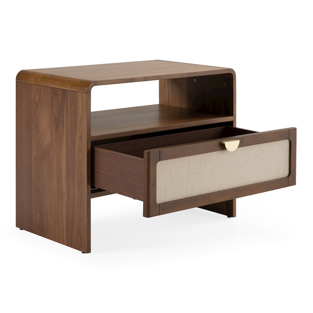 Emilio - Modern Natural Burlap Walnut Nightstand. Picture 6