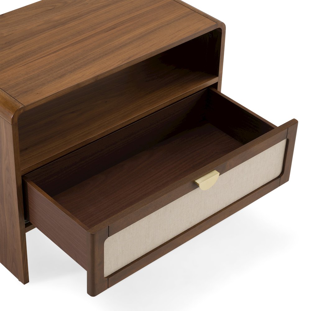 Emilio - Modern Natural Burlap Walnut Nightstand. Picture 9