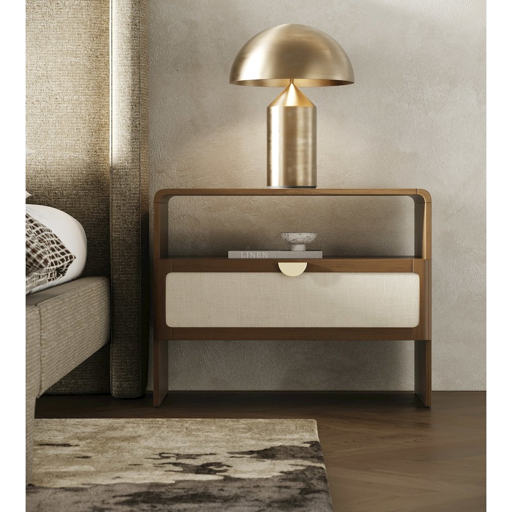 Emilio - Modern Natural Burlap Walnut Nightstand. Picture 2