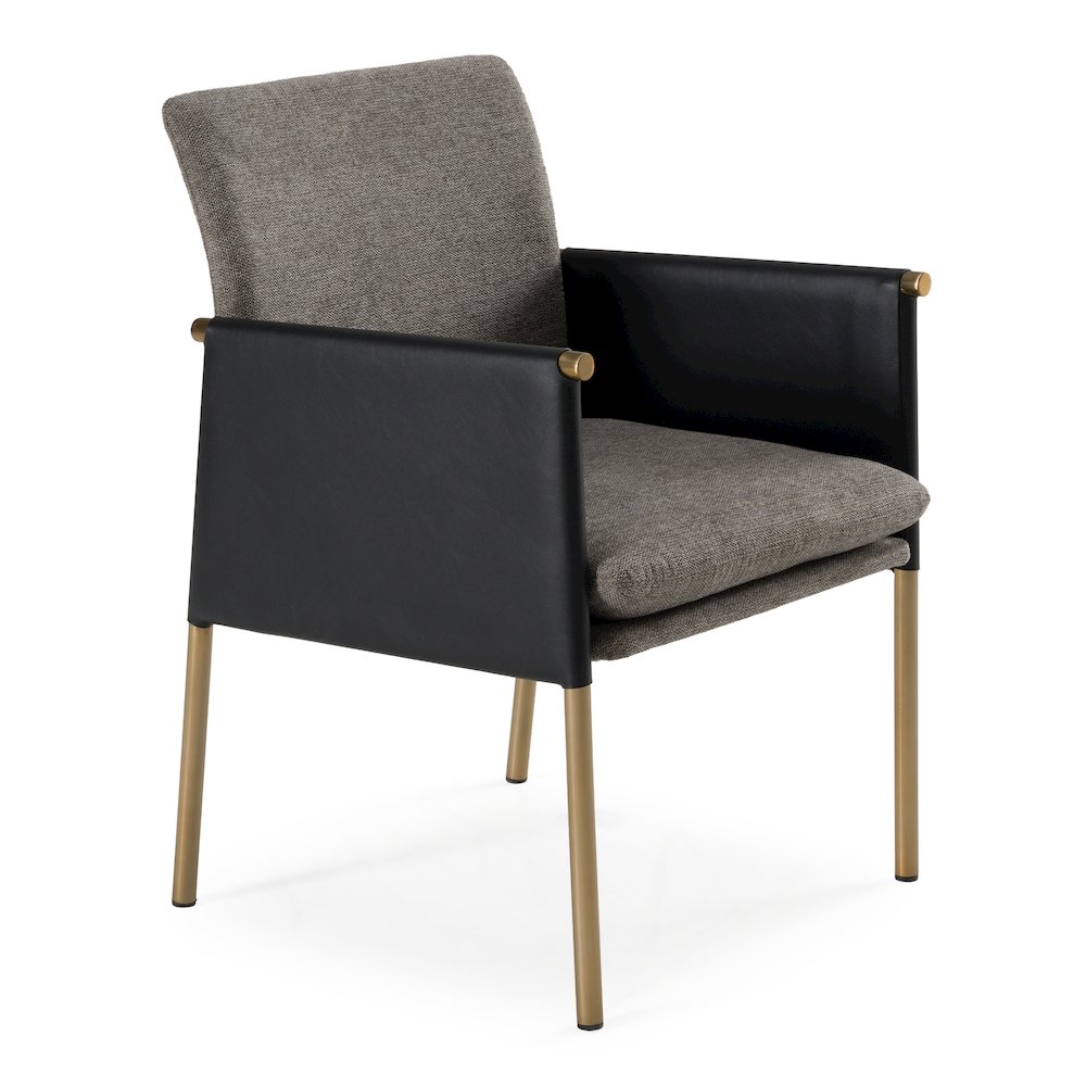 Engel - Modern Dark Grey Vegan Leather, Grey Fabric, Antique Brass Dining Chair. Picture 1