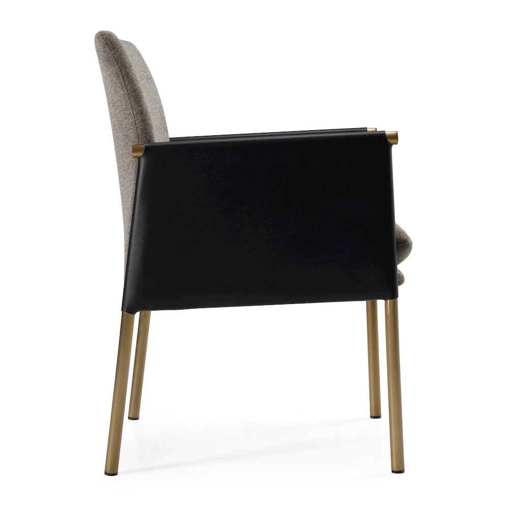 Engel - Modern Dark Grey Vegan Leather, Grey Fabric, Antique Brass Dining Chair. Picture 2