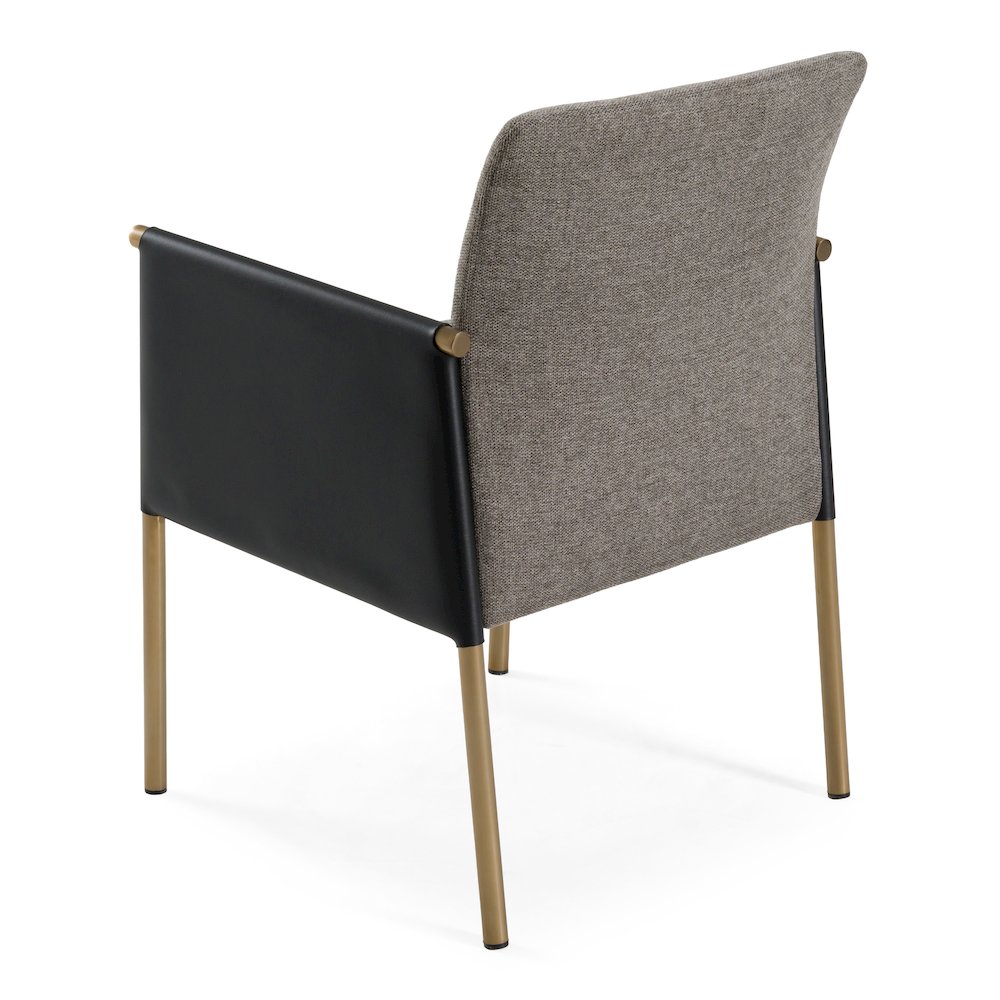 Engel - Modern Dark Grey Vegan Leather, Grey Fabric, Antique Brass Dining Chair. Picture 7