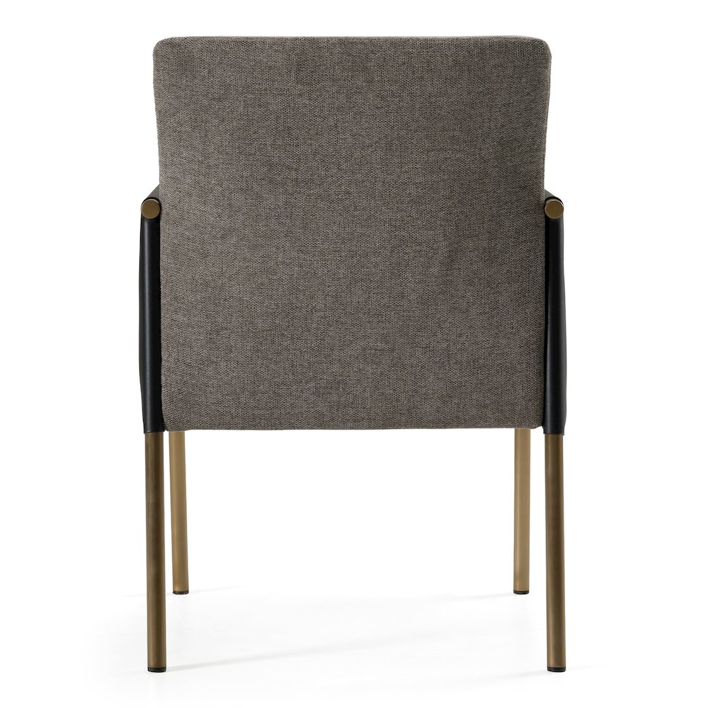 Engel - Modern Dark Grey Vegan Leather, Grey Fabric, Antique Brass Dining Chair. Picture 3