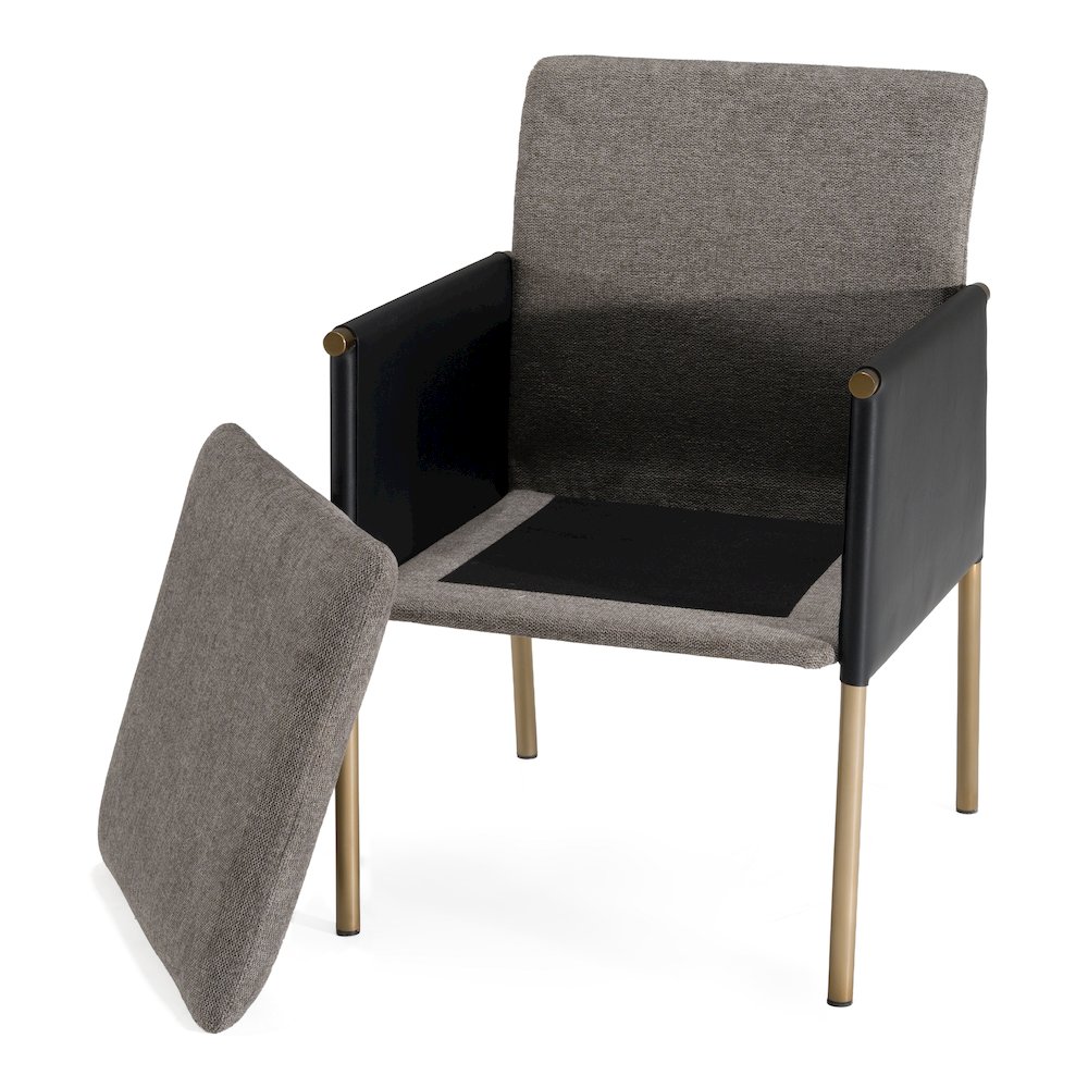 Engel - Modern Dark Grey Vegan Leather, Grey Fabric, Antique Brass Dining Chair. Picture 4