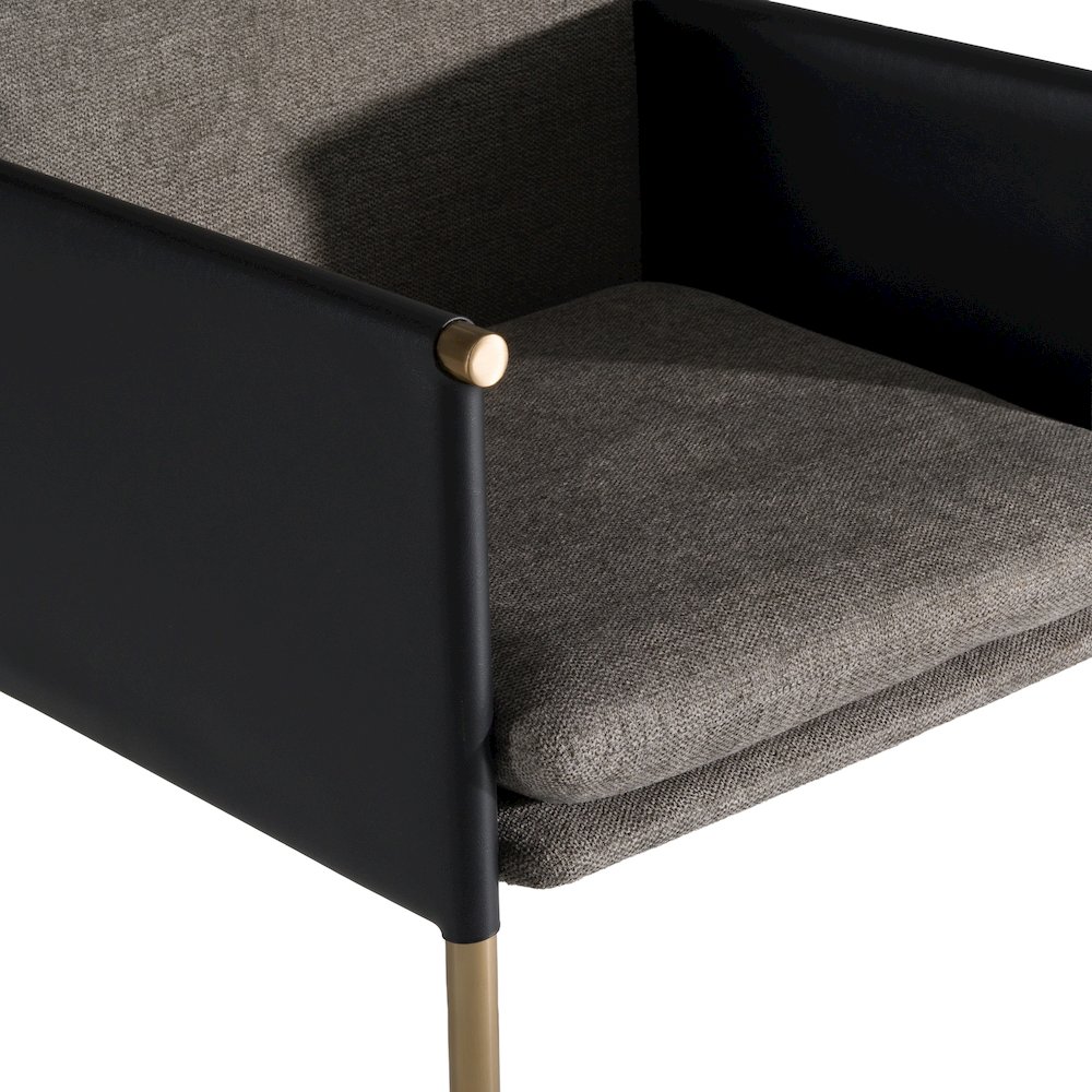 Engel - Modern Dark Grey Vegan Leather, Grey Fabric, Antique Brass Dining Chair. Picture 5