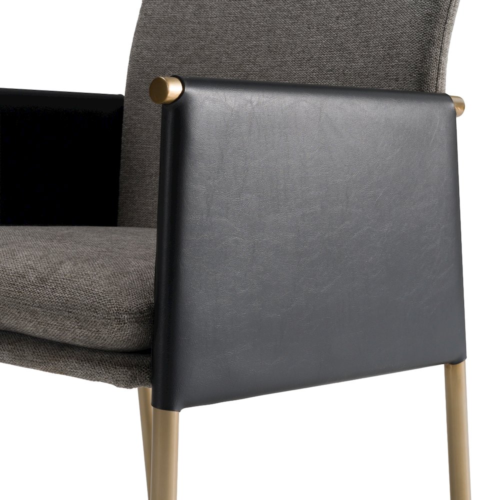 Engel - Modern Dark Grey Vegan Leather, Grey Fabric, Antique Brass Dining Chair. Picture 6