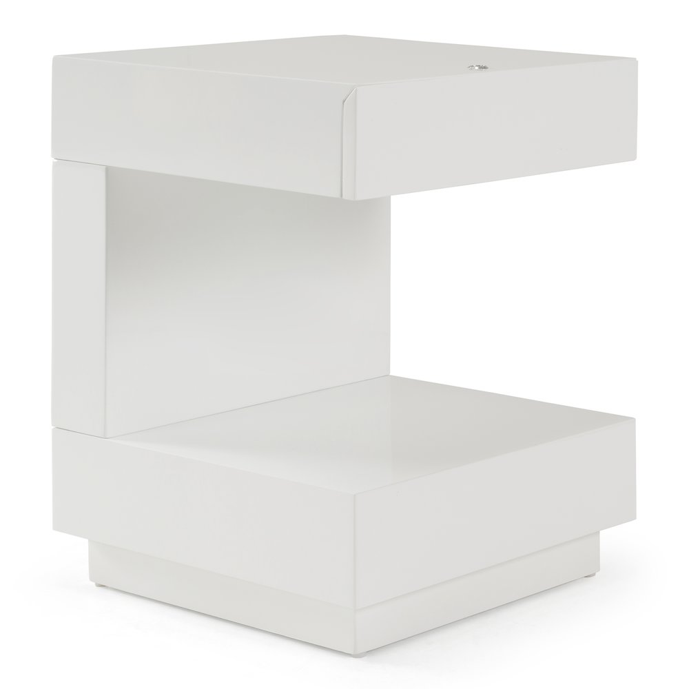 Esso Modern White Glossy Tall Nightstand. Picture 2