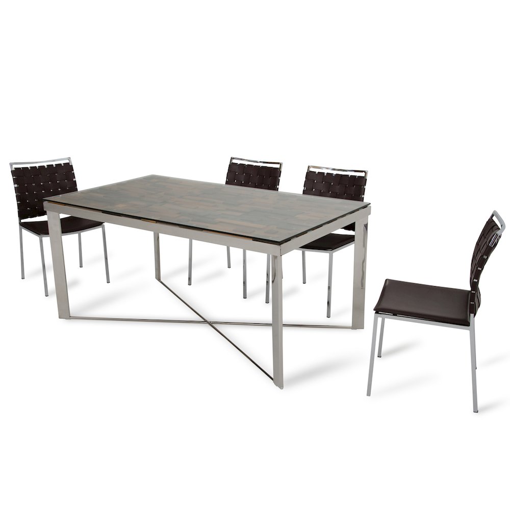 Santiago Modern Rectangular Wood Mosaic Dining Table. Picture 3