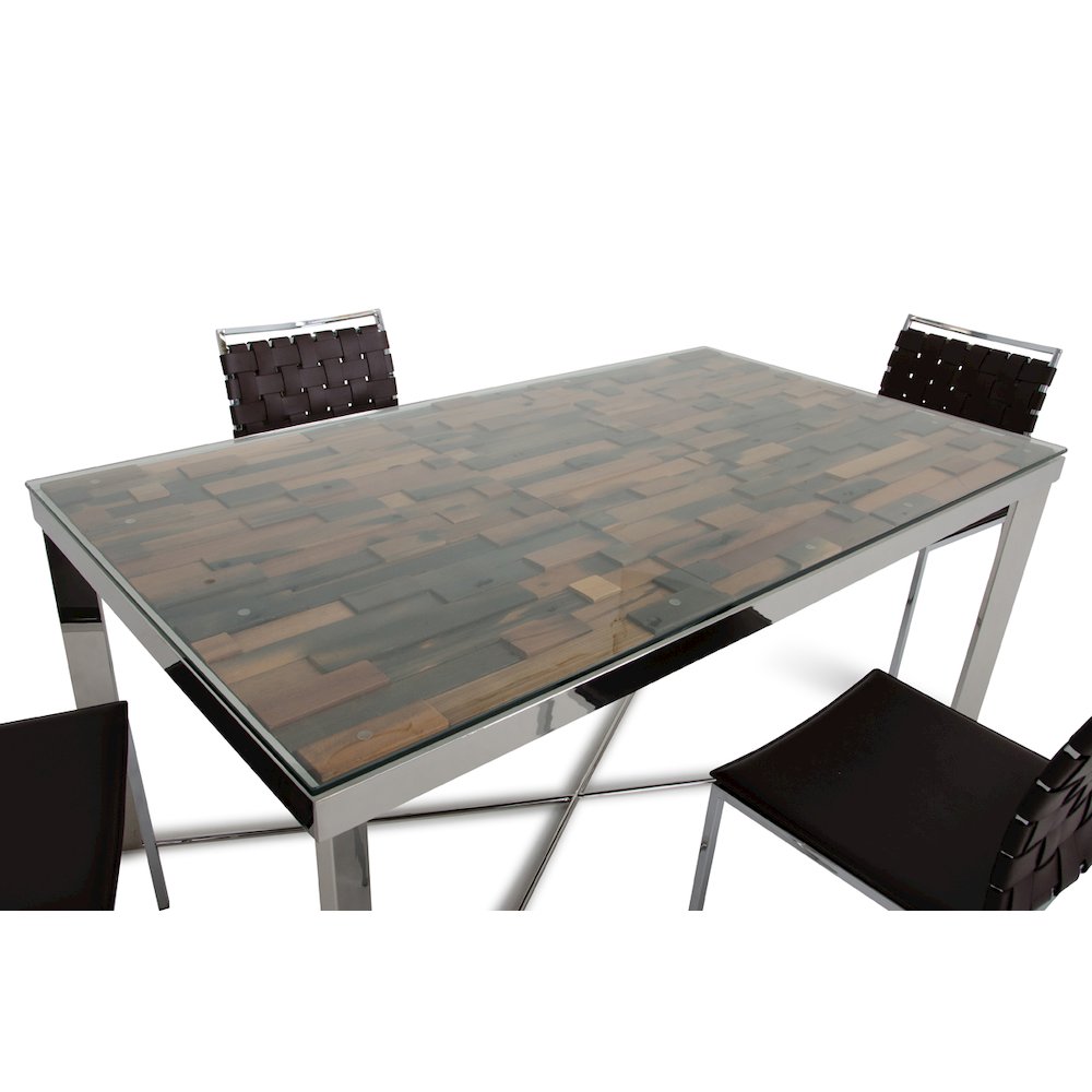 Santiago Modern Rectangular Wood Mosaic Dining Table. Picture 5