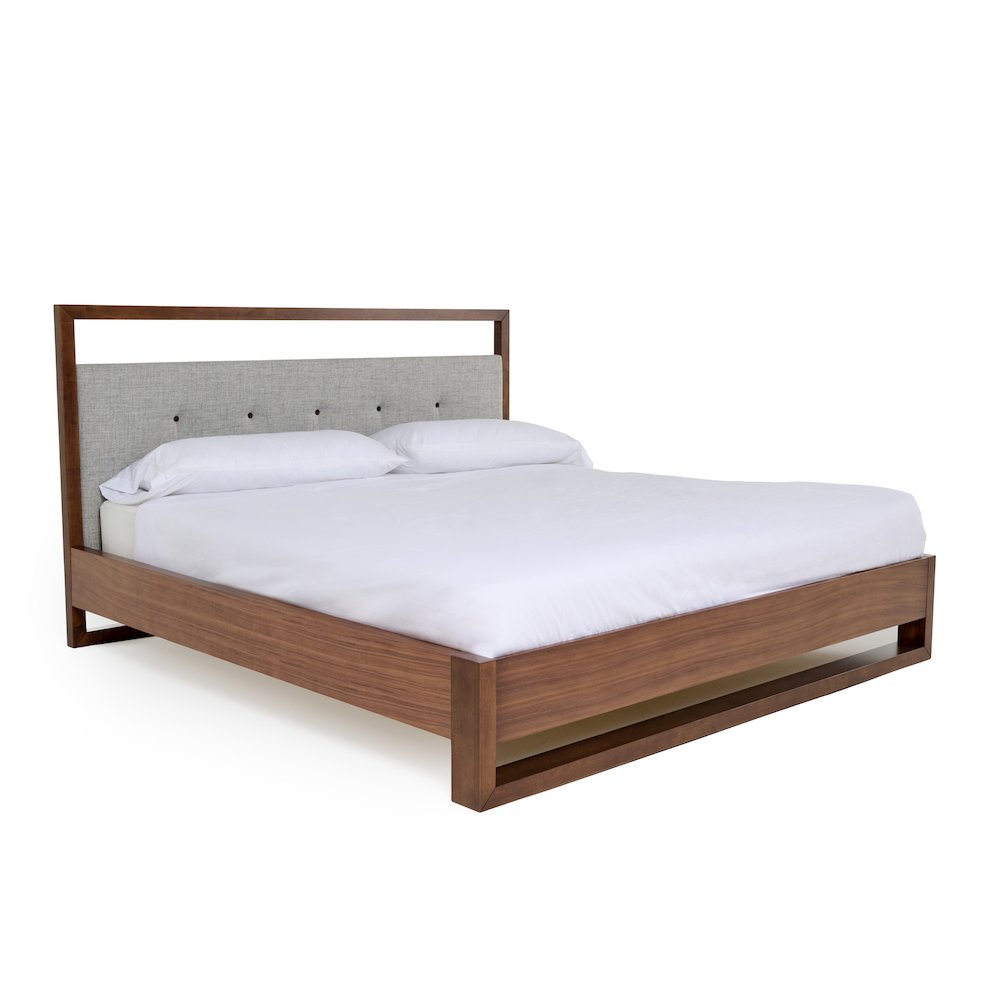 Falcor - Modern Grey Fabric and Walnut Veneer Eastern King Bed. Picture 4