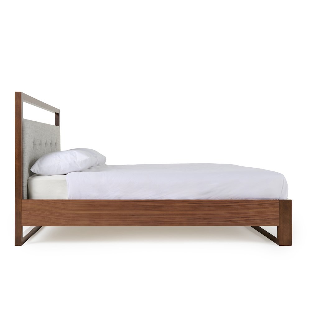 Falcor - Modern Grey Fabric and Walnut Veneer Eastern King Bed. Picture 5