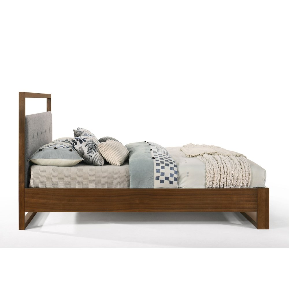 Falcor - Modern Grey Fabric and Walnut Veneer Eastern King Bed. Picture 2
