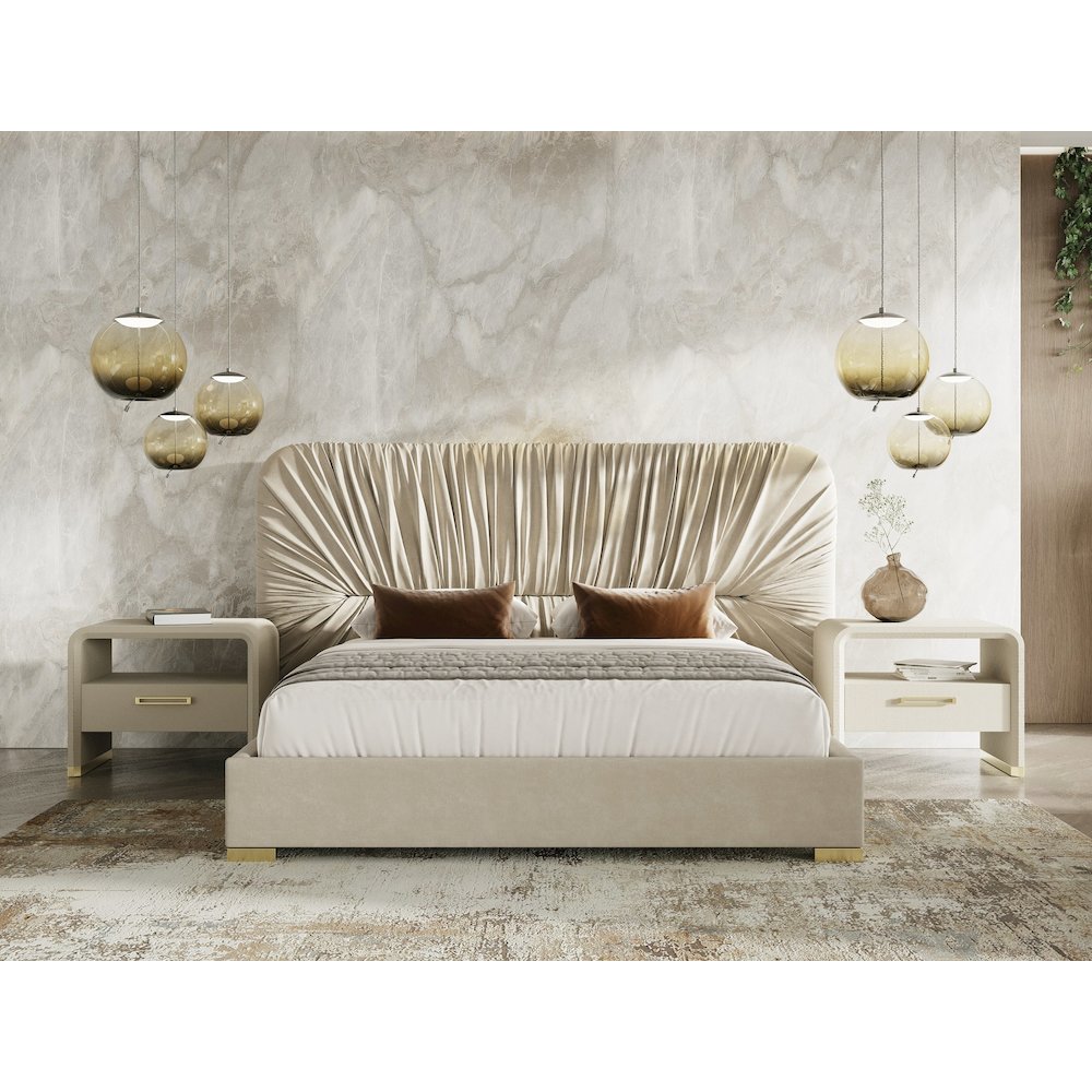 Modrest Florence - Modern Beige Shagreen + Gold Nightstand. Picture 10
