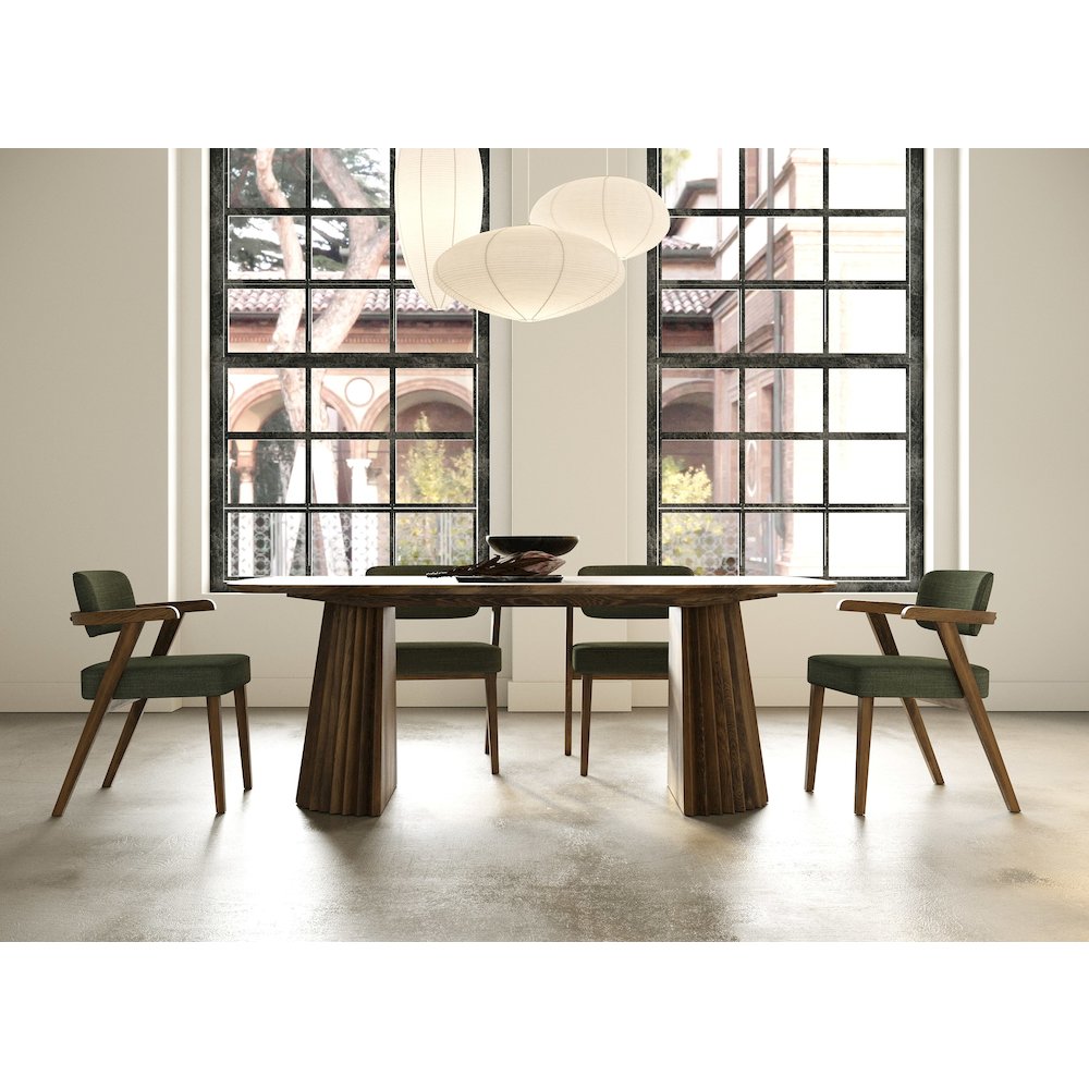 Sacks - Mid-Century Modern Green Fabric + Walnut Dining Chair. Picture 5