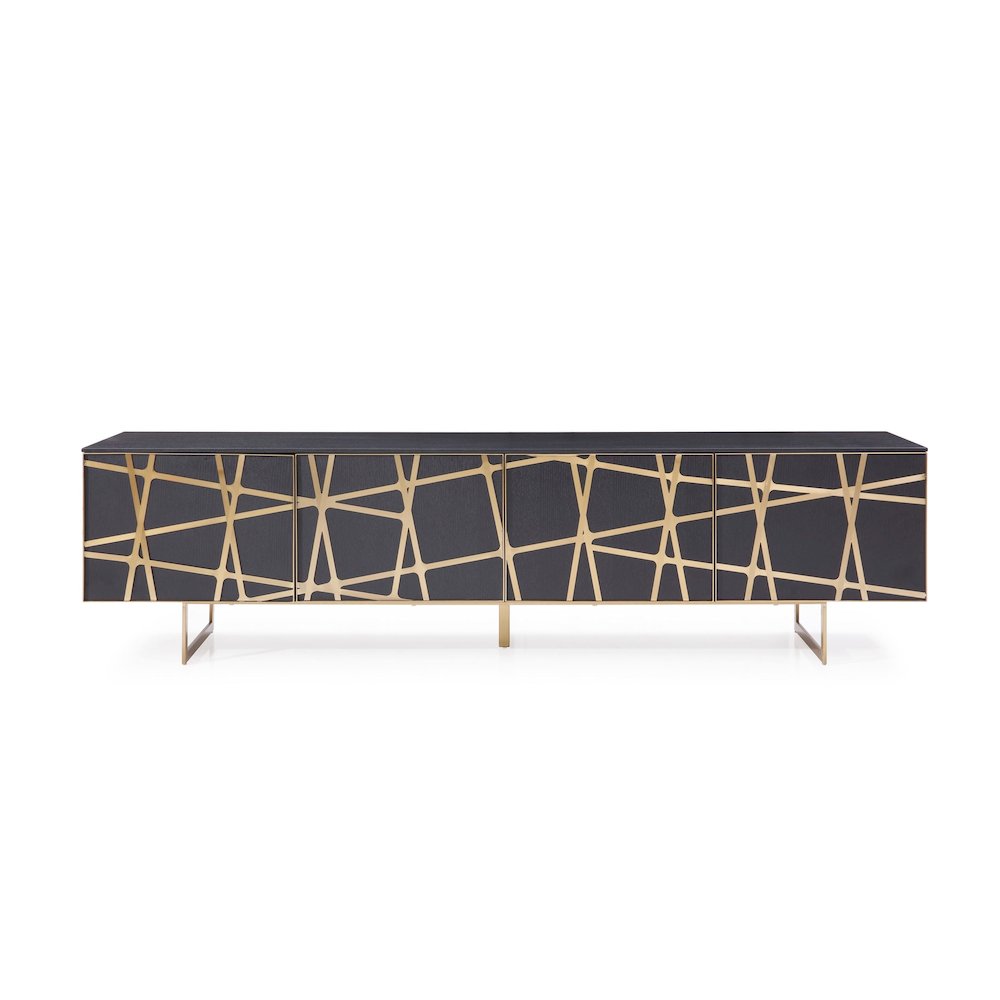 Modrest Kilson - Modern Black Oak & Champagne Gold TV Stand. Picture 2