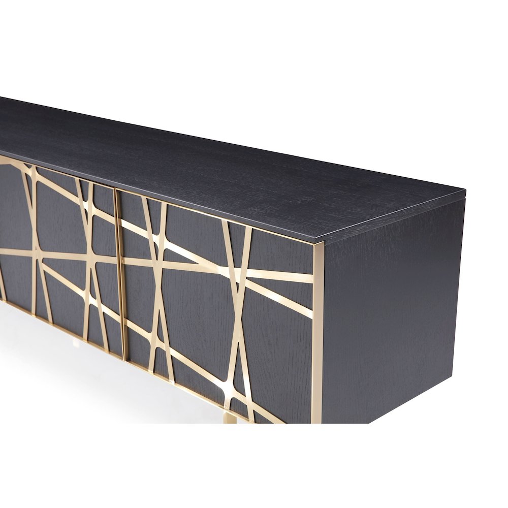 Modrest Kilson - Modern Black Oak & Champagne Gold TV Stand. Picture 3
