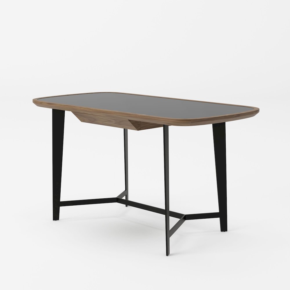 Modrest Girard - Modern Walnut & Black Glass Desk. Picture 2