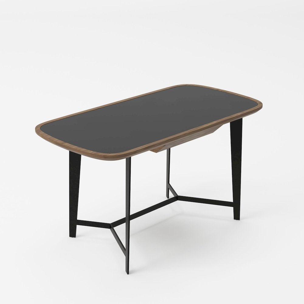 Modrest Girard - Modern Walnut & Black Glass Desk. Picture 3