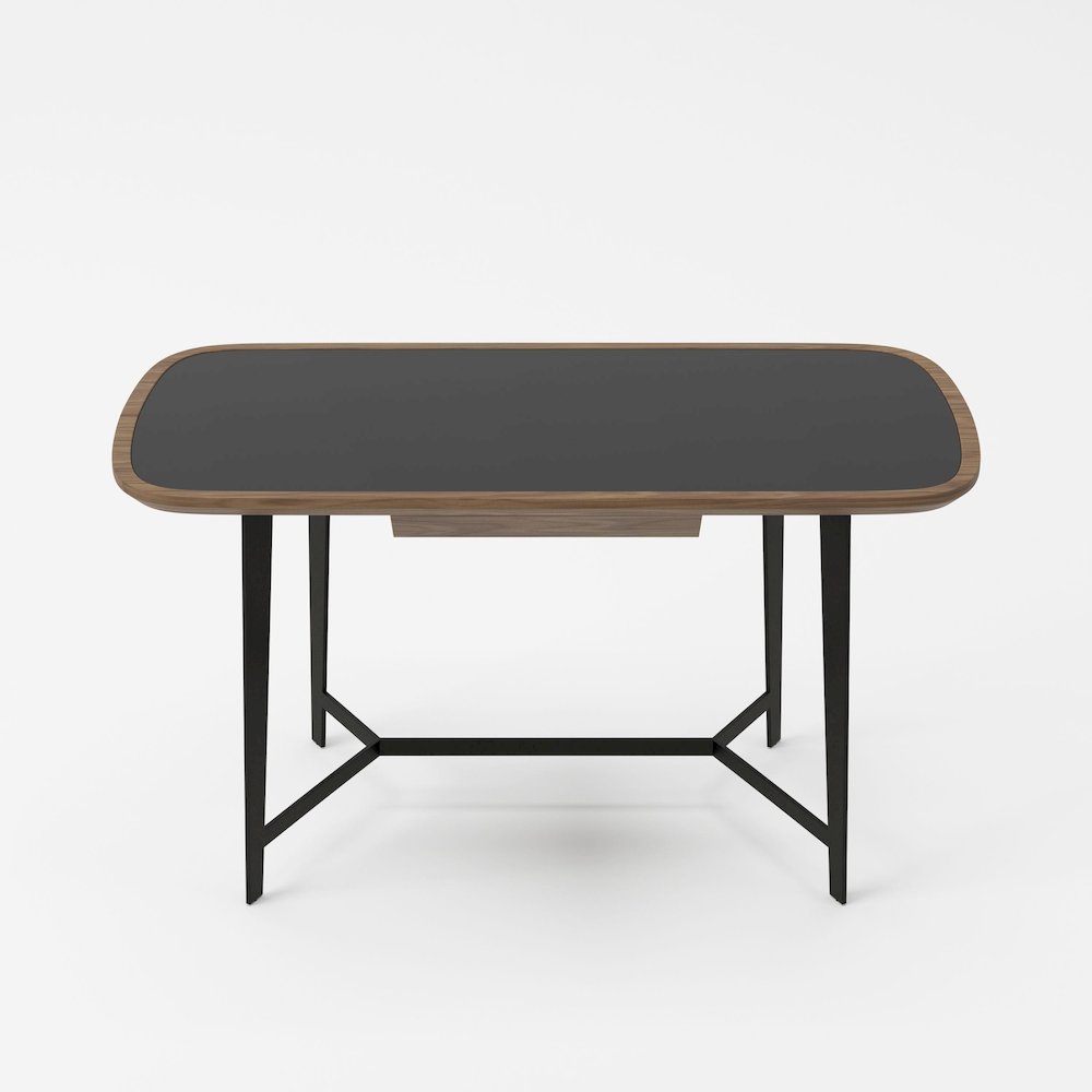 Modrest Girard - Modern Walnut & Black Glass Desk. Picture 5